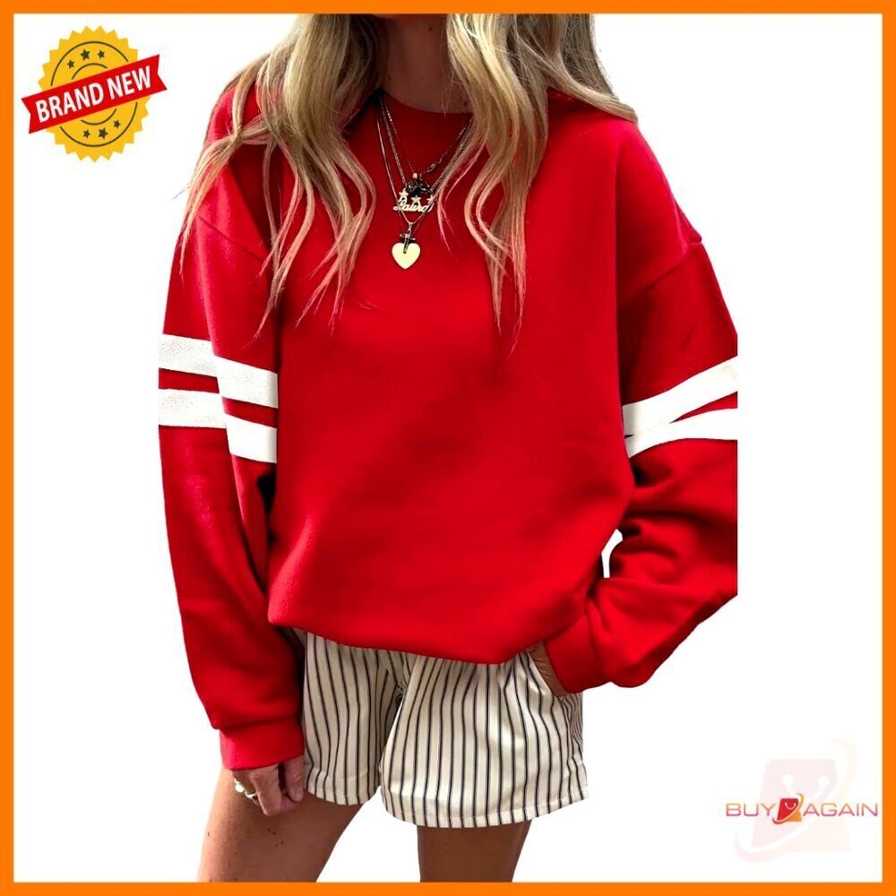 Oversized Crewneck Sweatshirt Striped Drop Shoulder Long Sleeve Pullover Top